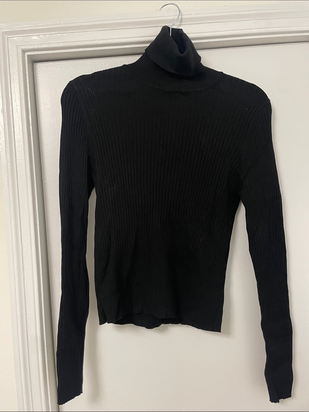 Zara Black Ribbed Turtleneck Long-Sleeve Top